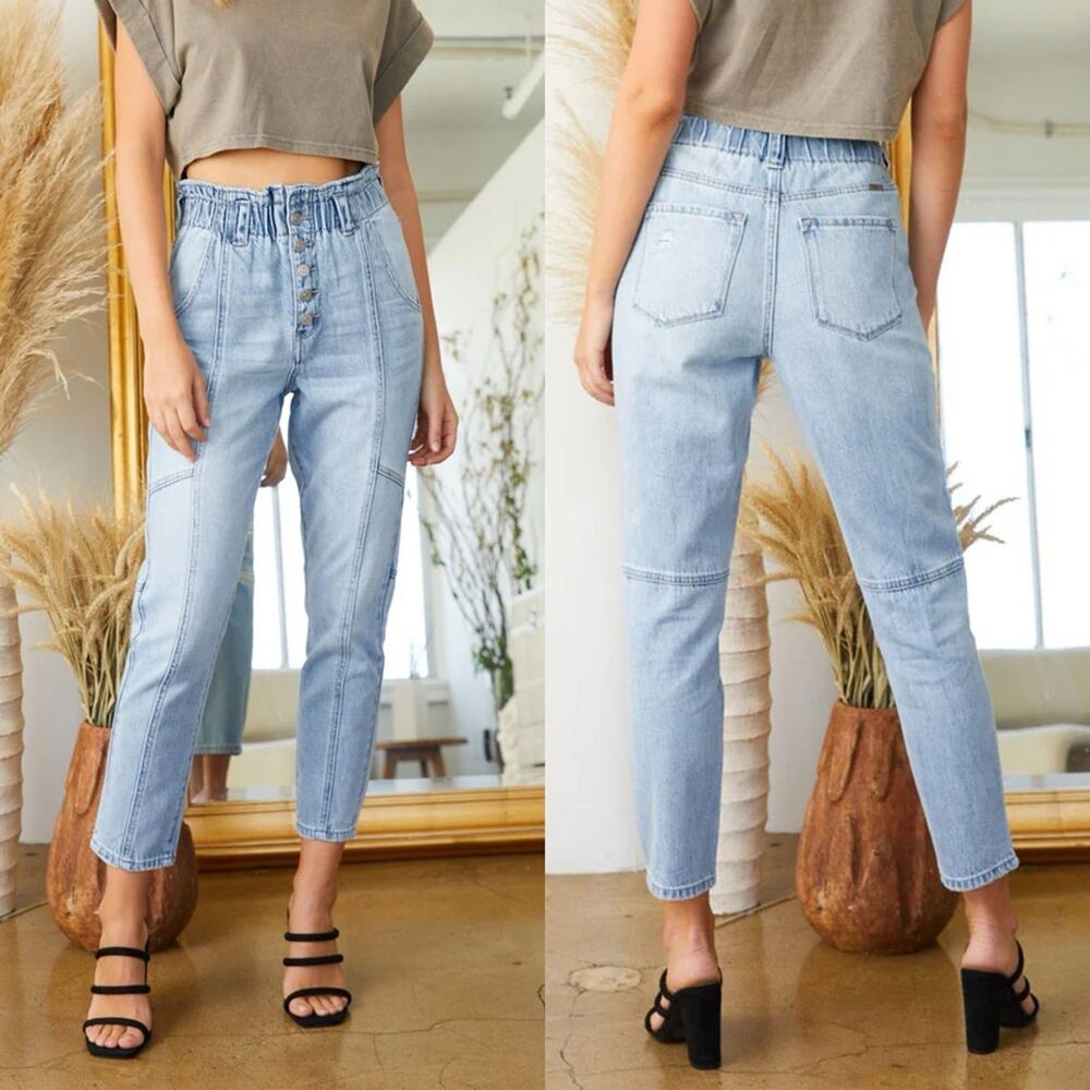 KanCan Bronte‎ Ultra High Rise Paperbag Mom Jeans Light Wash Size 15/31 Trendy